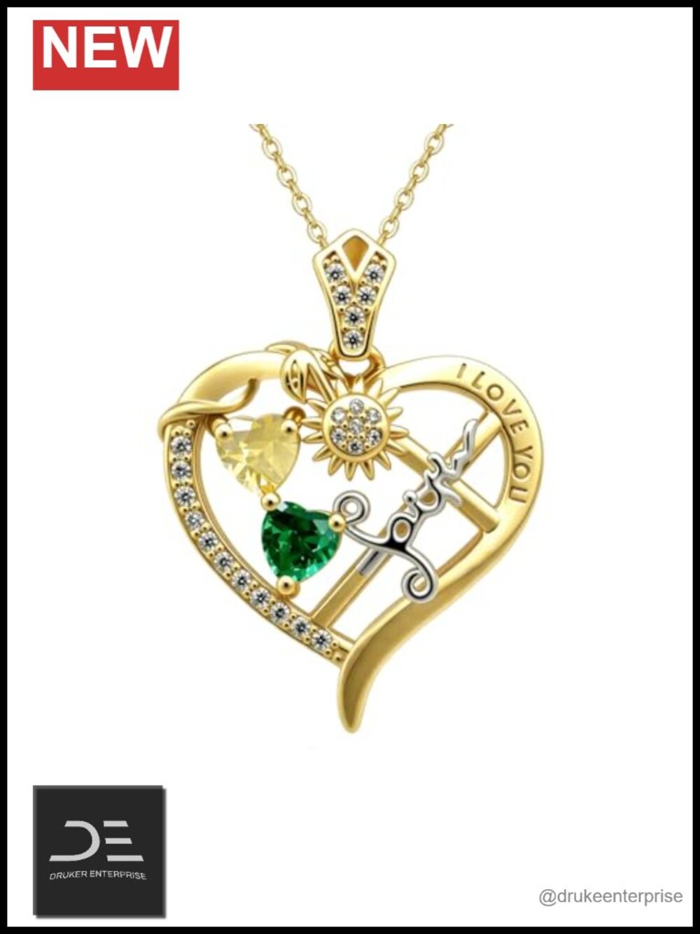 18K Gold Plated I Love You Heart Pendant Necklace with Crystals